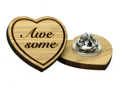 British made bamboo heart shaped clutch pin badge