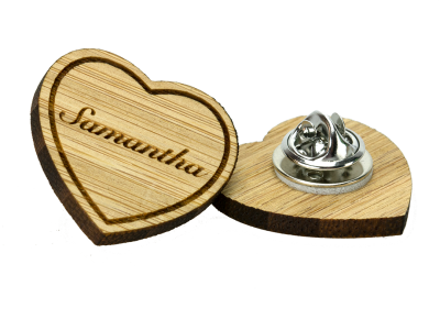 British made bamboo heart shaped clutch pin badge